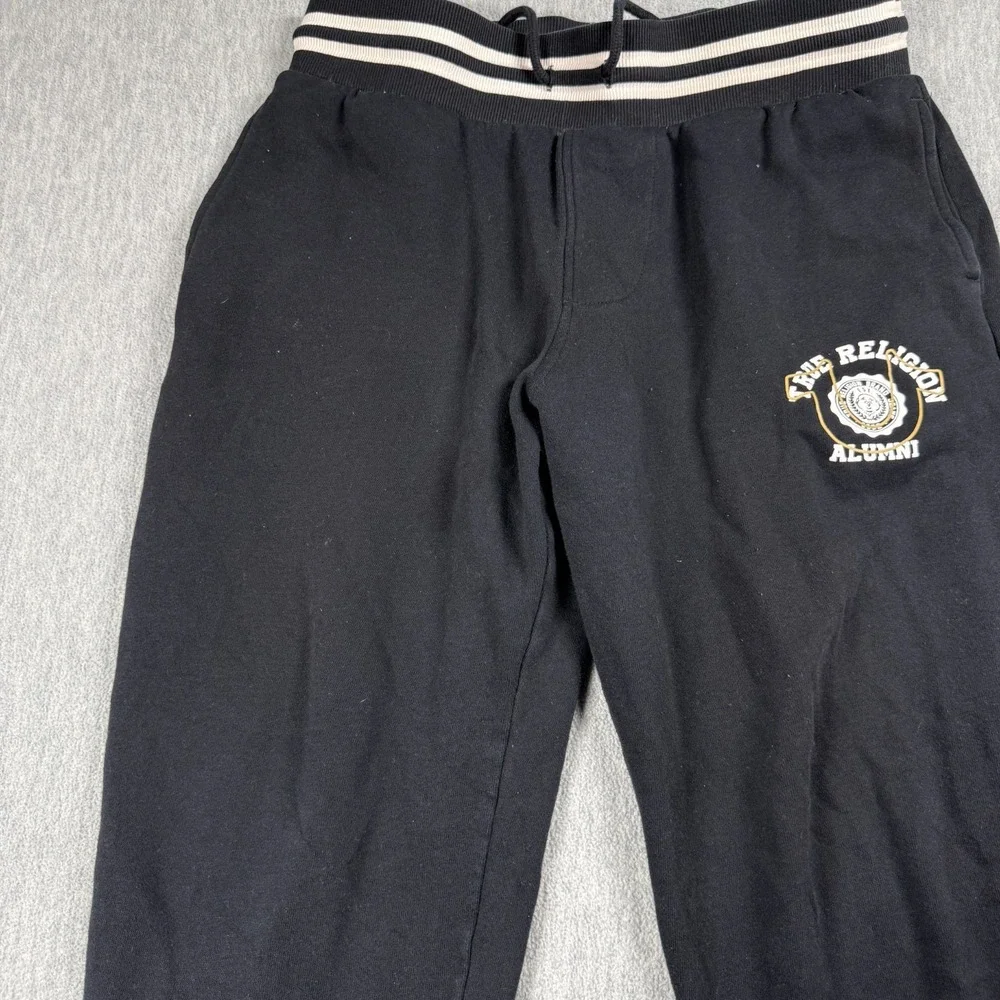 True Religion Joggers Mens 34 Black Alumni Fleece Sweatpants Varsity Gym Lounge